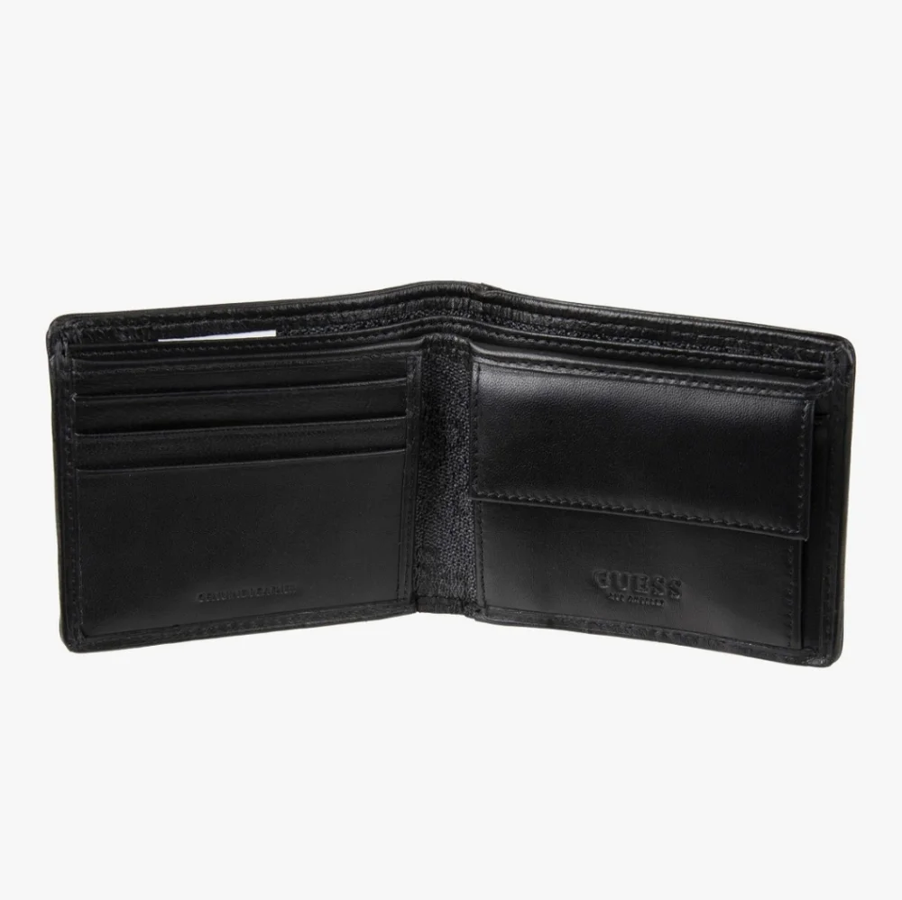 Guess Men's Slimfold Bifold Black Leather Wallet (840)